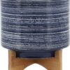 Home Textured Ceramic Planter with Wood Stand